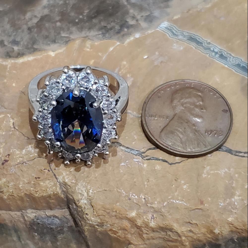 White Gold‎ Overlay 5.75CTW Mystic Topaz & White Sapphire Ring - Picture 5 of 5